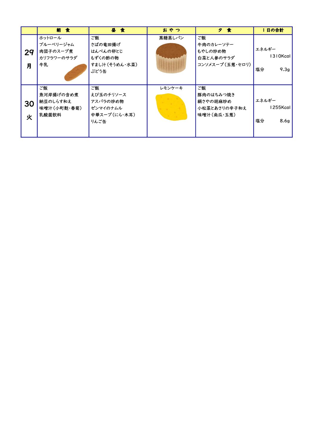 第5週の献立