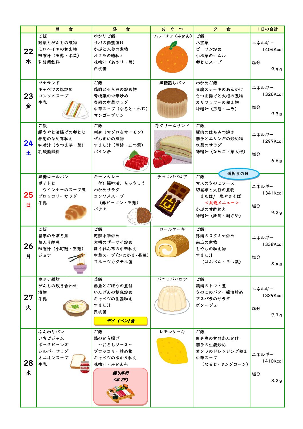 第4週の献立