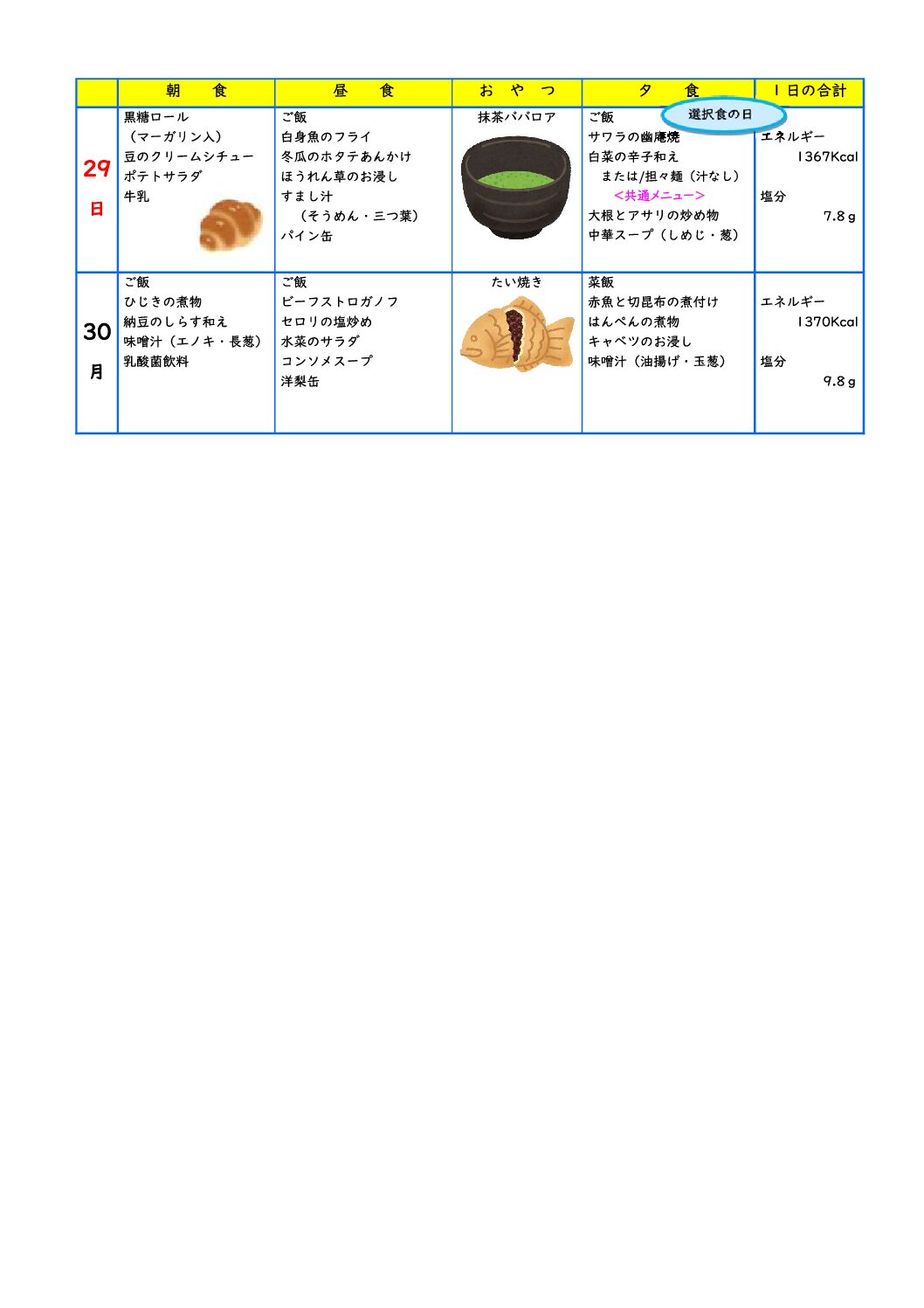 第5週の献立