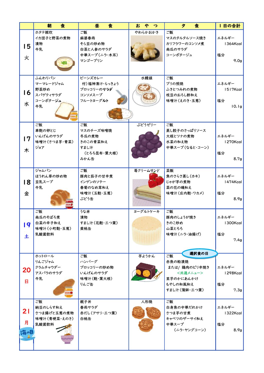 第3週の献立