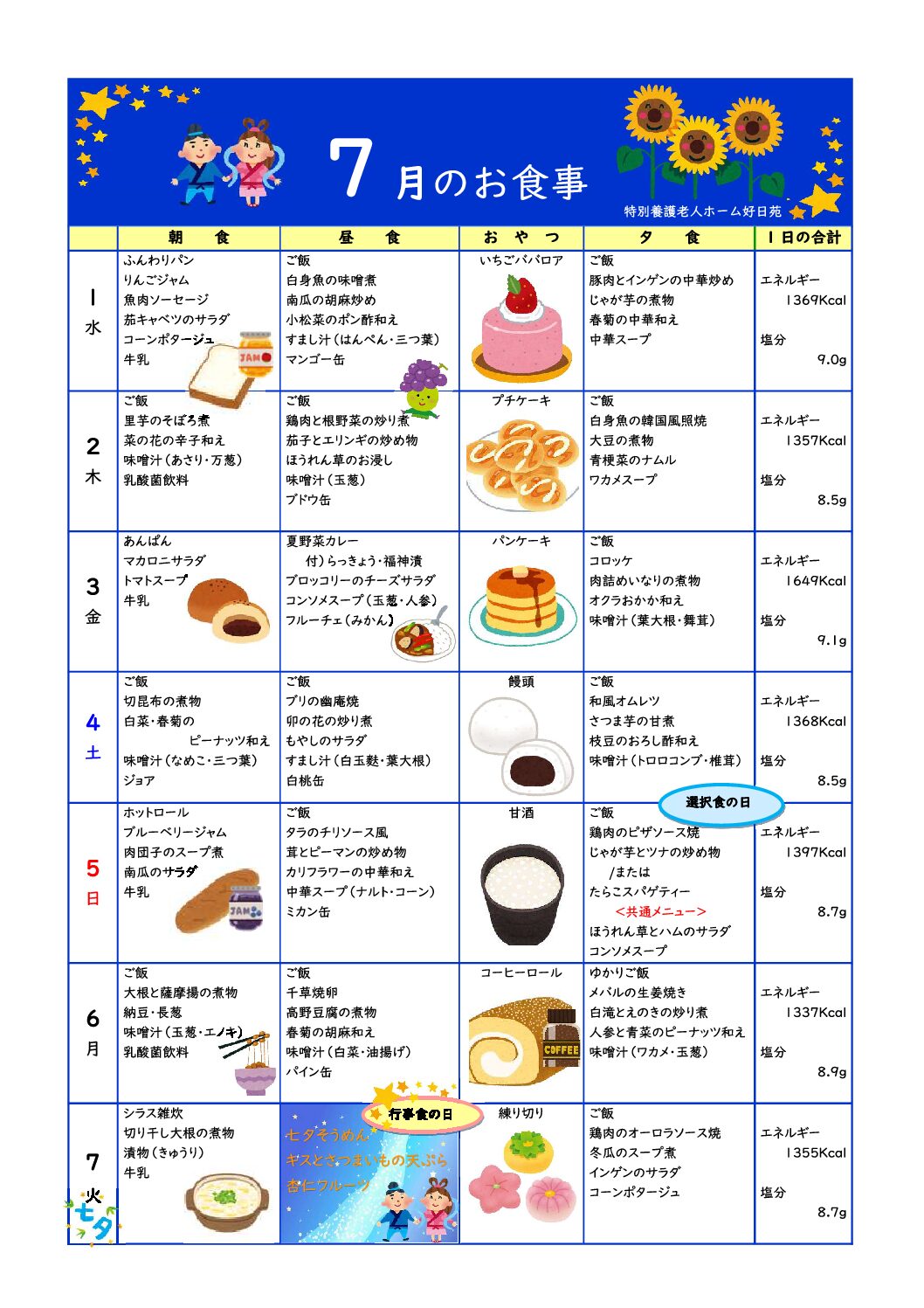 第1週の献立